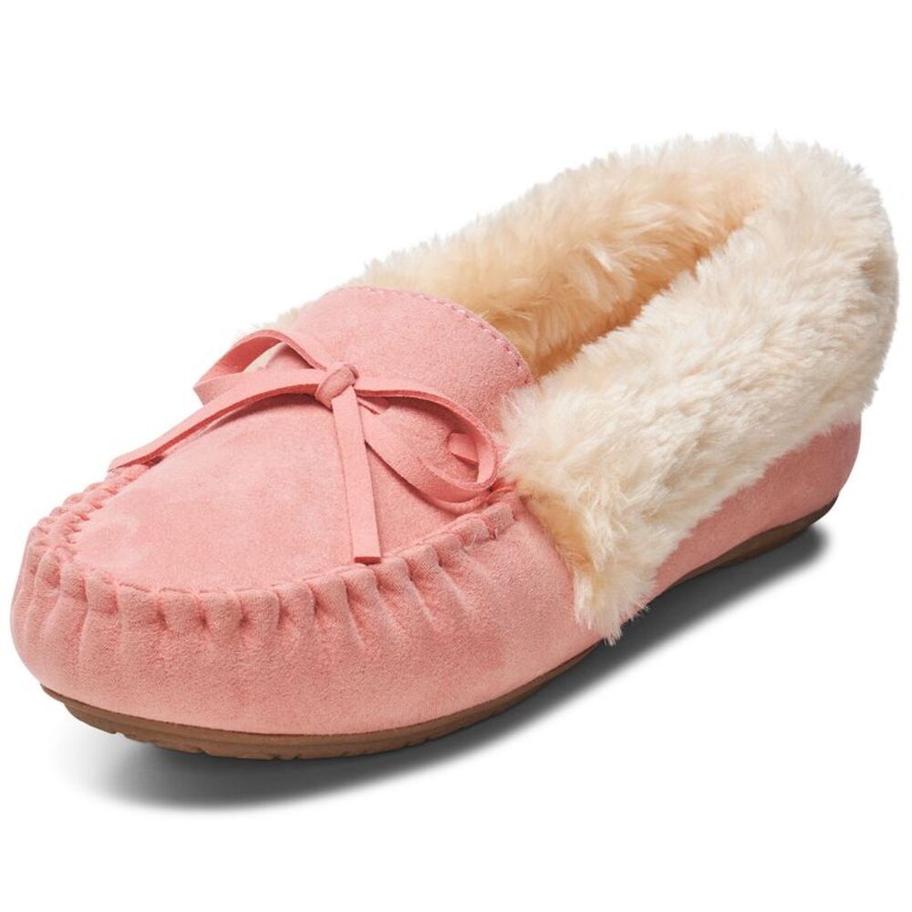 AlpineSwiss Leah Womens Shearling Moccasin Slippers Faux Fur Slip On House Shoes